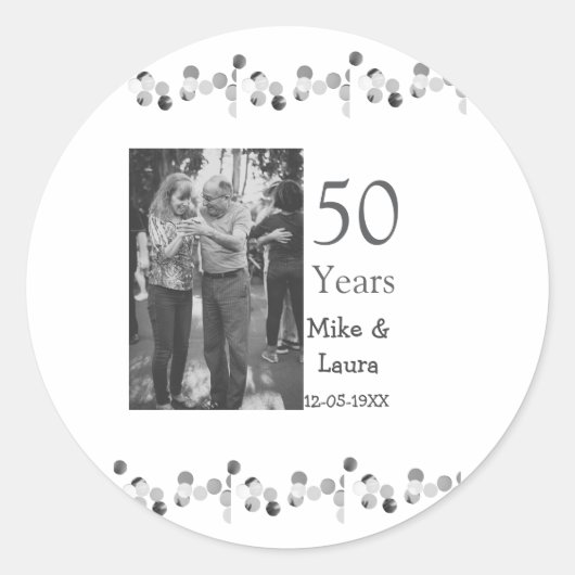 お二人の結婚50周年おめでとうございます　名前　日付 ラウンドシール (正面)