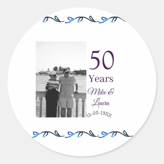 お二人の結婚50周年おめでとう　※お名前※　※日付※ ラウンドシール (正面)