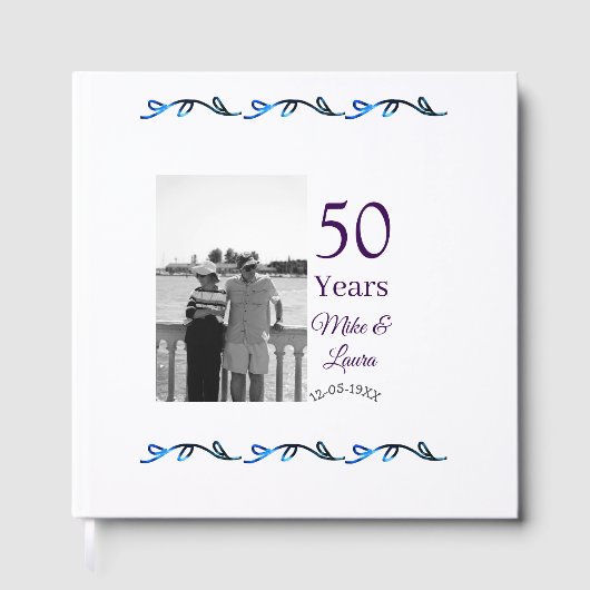 お二人の結婚50周年を祝して　＋お名前　＋日付　＋結婚記念日 ゲストブック (正面)