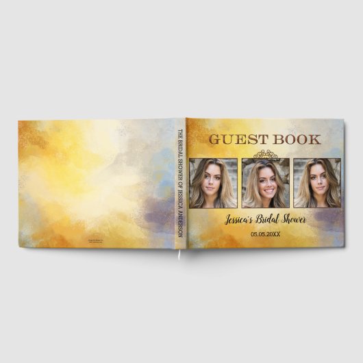お二人の3枚の写真 水彩アート ブライダルシャワー ゲストブック (全面)