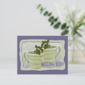 お二人を懐かしむ 2つの緑のマグカップ ミントの小枝 フォト カスタム ポストカード (スタンド正面)