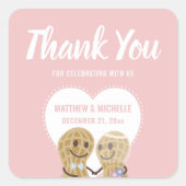 お互いにピンクのナッツかわいい結婚ありがとう スクエアシール (正面)