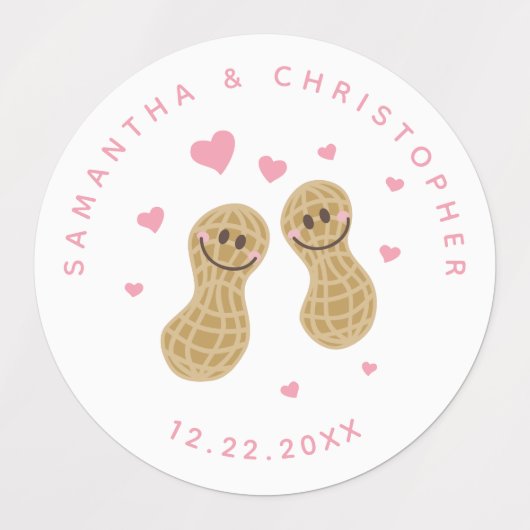 お互いに関わり合ったピンクエレガントの結婚式の引き出物 ラベル (デザイン2)