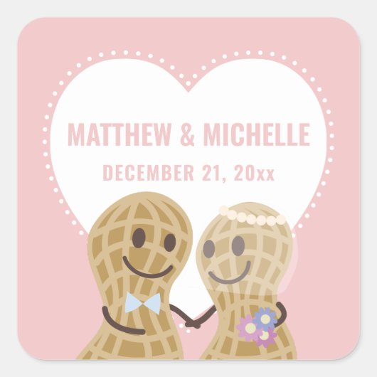 お互いの可愛い漫画のナッツ結婚式の引き出物 スクエアシール (正面)