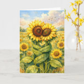 お互いを抱きしめる記念日向日葵 カード (黄色い花)