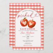お互いを選んだ赤いリンゴのギンガム ブライダルシャワー 招待状 (正面/裏面)
