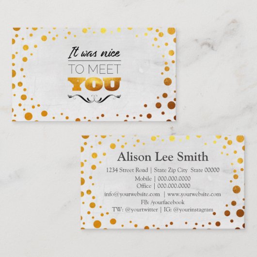 お会いできてうれしかったです!金ゴールド点 名刺 (正面/裏面)