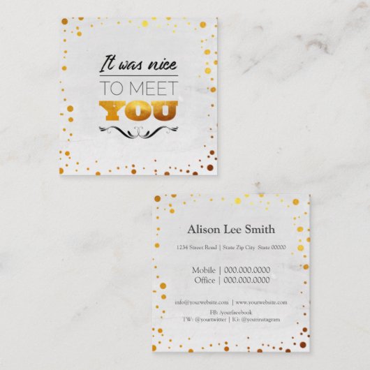 お会いできて嬉しかった!金ゴールド点 スクエア名刺 (正面/裏面)