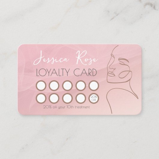 お使いのカスタマイズサロンでQRコードラインアートピンク ロイヤリティカード (正面)