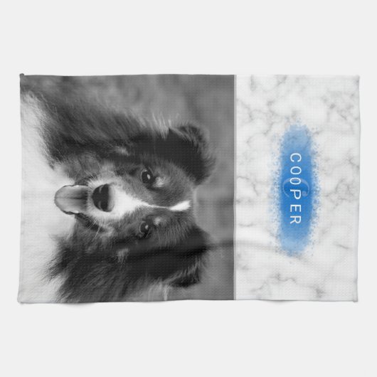 お使いのカスタムフォトフォトとフェイクブルーの大理石のテクスチャ キッチンタオル (横)