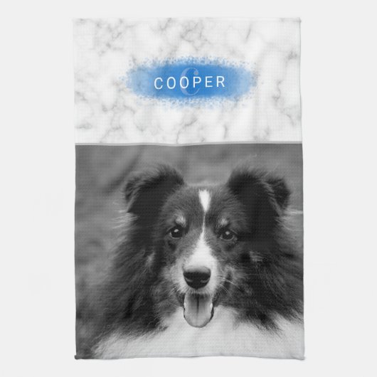 お使いのカスタムフォトフォトとフェイクブルーの大理石のテクスチャ キッチンタオル (縦)