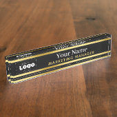 お使いのカスタムロゴの黒と金ゴールドデスクトップ名プレート デスクネームプレート (側面)