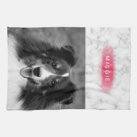 お使いのカスタム写真とフェイクピンクの大理石のテクスチャ キッチンタオル (横)