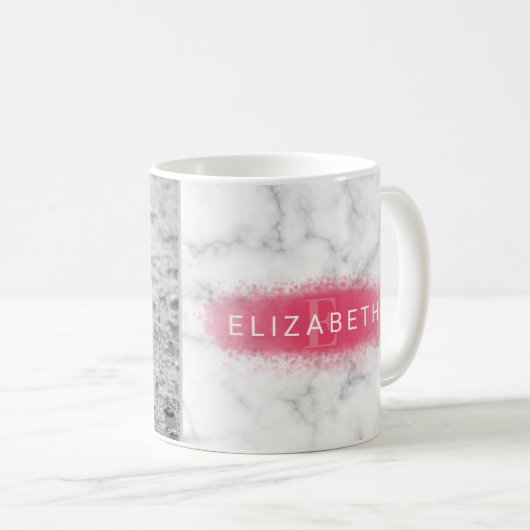お使いのカスタム写真とフェイクピンクの大理石のテクスチャ コーヒーマグカップ (正面右)