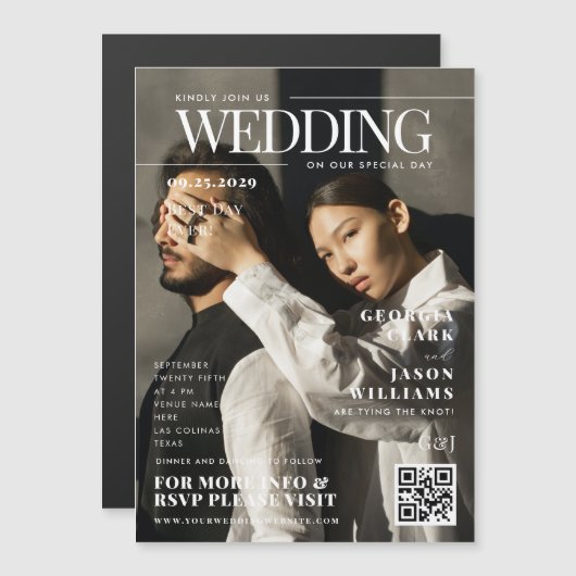 お使いのカスタム写真 |雑誌表紙ユニーク結婚の マグネット招待状 (正面/裏面)