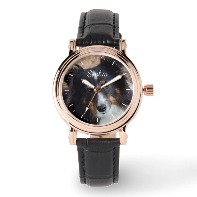 お使いのカスタム文字の写真と写真とカラークロック顔 腕時計 (正面)