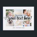 お使いのカスタム文字6写真コラージュユニバーサル ポストカード<br><div class="desc">ハート付きスクリプトあなたのカスタム文字6写真コラージュユニバーサル葉書。6家族のコラージュ写真ユニバーサルあいさつスタイリッシュはカスタマイズ6枚のコラージュを搭載したパーソナライズされたUniversal Greetingポストカードは、手書きのスクリプトフォントでエレガントはモダン、あなたの名前、日付、年、背中にメッセージを書き込みて、フォントsans serifのの中でメッセージを表示します。</div>