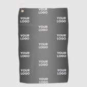 お使いのシンプルRepeatロゴ |黒とグレーのグラデーション ゴルフタオル (正面)