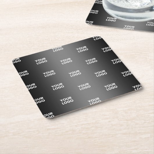 お使いのシンプルRepeatロゴ |黒とグレーのグラデーション スクエアペーパーコースター (アングル)
