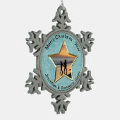 お使いのテキストと写真:アクアスター形の写真枠 スノーフレークピューターオーナメント (左)