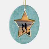 お使いのテキストと写真:アクアスター形の写真枠 セラミックオーナメント (右)