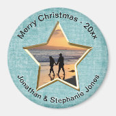 お使いのテキストと写真:アクアスター形の写真枠 マグネット (正面)