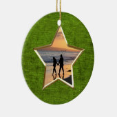 お使いのテキストと写真:緑の星形の写真枠 セラミックオーナメント (右)