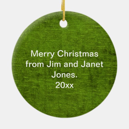 お使いのテキストと写真：緑の星形の写真枠 セラミックオーナメント (裏面)