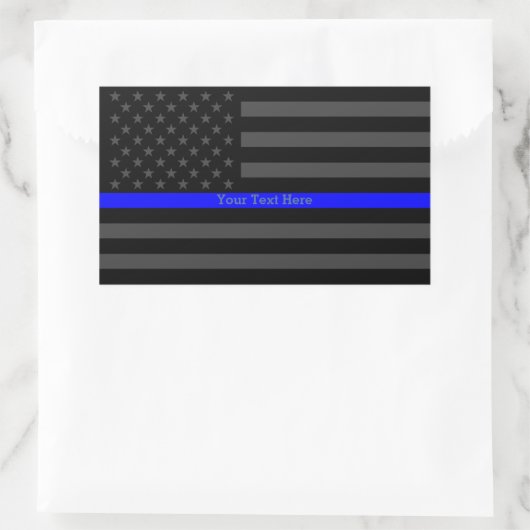 お使いのテキストの細い青い線の黒い米国国旗の色 長方形シール (バッグ)