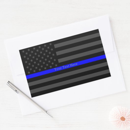 お使いのテキストの細い青い線の黒い米国国旗の色 長方形シール (封筒)