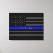お使いのテキストの細い青スタイリッシュ線の黒い米国国旗 キャンバスプリント (正面)