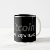 お使いのテキスト/カラー買Bitcoinスクリューバンク黒 ツートーンマグカップ (正面右)