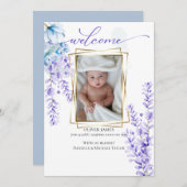 お使いのベビーフォトウォーターカラーラベンダー – Dusty Blue 招待状 (正面/裏面)