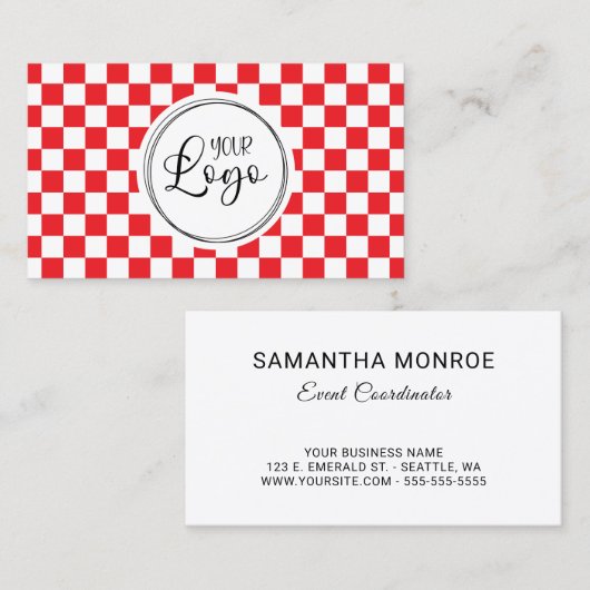 お使いのロゴチェッ赤と白カーボード 名刺 (正面/裏面)
