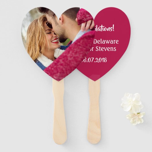 お使いの写真と文字カスタムハートファンセット ハンドファン (正面&裏面)