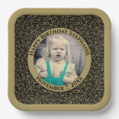 お使いの写真30乱数パターンブラック/金ゴールド ペーパープレート (正面)