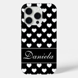 お使いの名前をカスタムするテンプレート – 派手な白黒 iPhone 15 PROケース