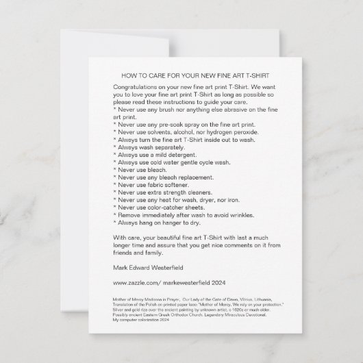 お使いの気にファインアートTシャツのフラットカードの使用方法 (裏面)