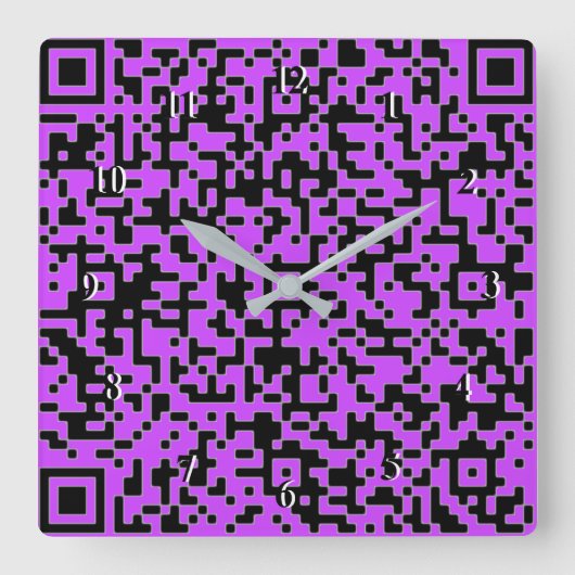 お使いのQRコードスキャン情報パープルクロック – カスタム色 スクエア壁時計 (正面)
