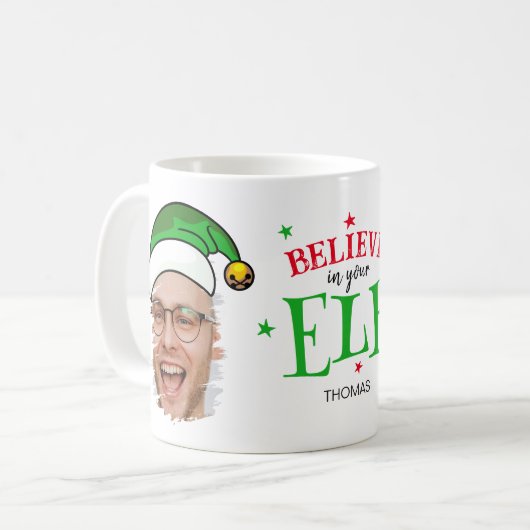 お信じ客様の小妖精や小人おもしろい写真クリスマス コーヒーマグカップ (正面左)