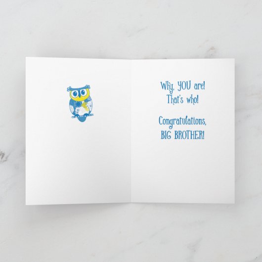 お兄さんのお祝い、かわいいフクロウ カード (内部)