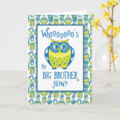 お兄さんのお祝い、かわいいフクロウ カード (黄色い花)