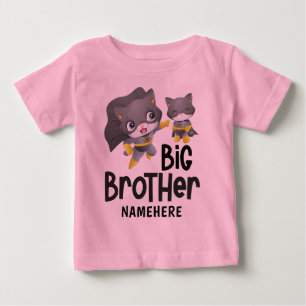お兄さんスーパーヒーロー猫イラスト オーダーメイド名 ベビーTシャツ