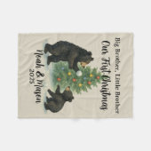 お兄ちゃんと弟のクマのカスタムクリスマス フリースブランケット (正面(横))