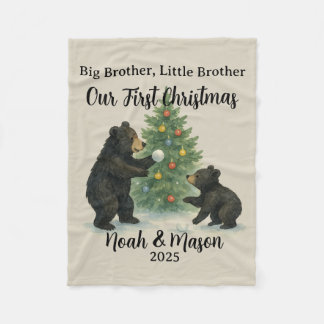 お兄ちゃんと弟のクマのカスタムクリスマス フリースブランケット