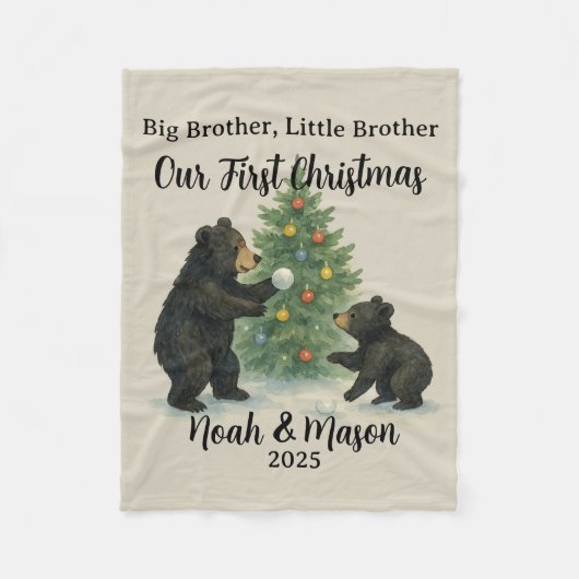 お兄ちゃんと弟のクマのカスタムクリスマス フリースブランケット (正面)