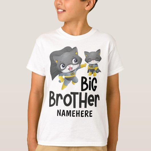 お兄ちゃんスーパーヒーロー猫イラスト オリジナルネーム入り Tシャツ (正面)