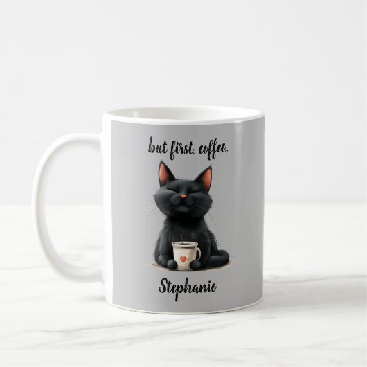 お先に面白い黒猫 コーヒーマグカップ (左)