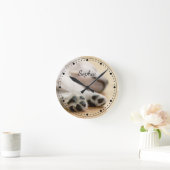 お写真とテキスト & 任意の色のドット時計フェイス ラウンド壁時計 (ホーム)