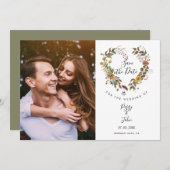 お写真とフラワーハートガーランドのSave the Dateカード 招待状 (正面/裏面)